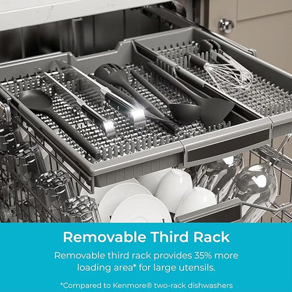 Kenmore 24" Built-In Dishwasher - UltraWash Plus, SmartWash, Accela Wash, Sanitize Rinse, TurboDry, and Removable Third Rack - 15 Place Settings - 49 DBA - ENERGY STAR Certified - Stainless Steel