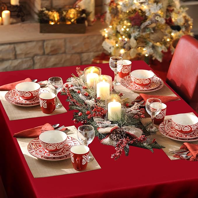 sancua Rectangle Tablecloth - 54 x 120 Inch - Water Resistant Spill Proof Washable Polyester Table Cloth, Decorative Fabric Table Cover for Dining Tables, Buffet Parties, Christmas Red