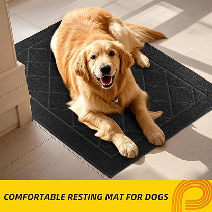 JSEI Dirt Trapper Door Mat 36"x60", Non-Slip Washable Entryway Mats, Dog Door Mat, Stain Resistant and Absorbent Floor Mats, Low Profile Welcome Mat for Front Back Door, Black
