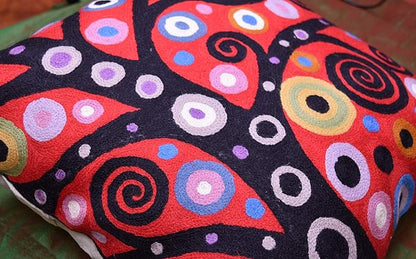 Klimt Tree of Life Pillow Cover | Red Floral Pillowcase | Flower Accent Pillows |Suzani Cushions | Flower Pillows | Modern Floral Cushion Cover | Hand Embroidered Wool Size - 18x18