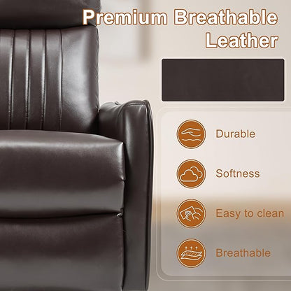 Manual Swivel Rocker Recliner Chair for Adults, Overstuffed Reclining Glider Chair for Nursing with Vibration Massage & Heat, Living Room Rocking Recliner 2-Stage backrest, Faux Leather Brown