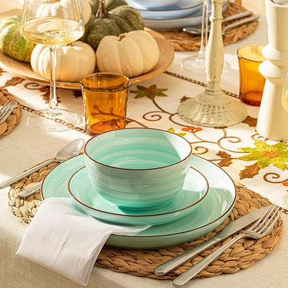 Sweese Plates and Bowls Sets, 18 Piece Dinnerware Set Porcelain Round Dinner Set for 6, Scratch Resistant Dishes Set, Dishwasher and Oven Microwave Safe Handpainted Swirl Dishware Sets, Assorted Blue