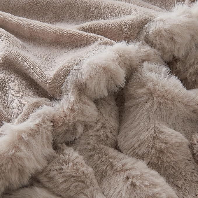 Lotus Karen Faux Fur Throw Blanket Linen - 800 GSM Bubble Rabbit Fluff Blanket for Couch Bed Sofa,Softest Fluffy Fuzzy Cozy Blanket,Thick Furry Plush Shaggy Warm Blankets for Women,108x90 Inches