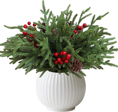 24 Pcs Christmas Norfolk Pine Stems, Realistic DIY Artificial Pine Branches for Christmas Decorations