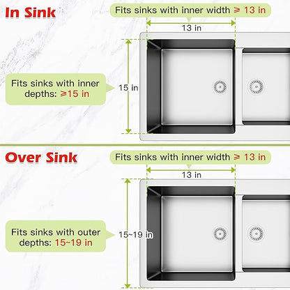 Dish Drying Rack in Sink, Expandable Stainless Steel Dish Drainer for Kitchen Sink, Dish Strainer Rack, Retractable Over Sink Dish Rack with Utensil Holder, 13.1''~16.6''D x 11.8''W, Silver