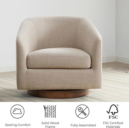 CHITA Swivel Accent Chair, FSC Certified Upholstered Fabric Barrel Chair for Living Room, Fully Assembled, Flax Beige