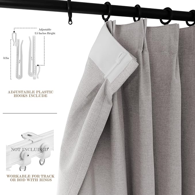 150 Inches Extra Wide Room Divider Draperies, Pinch Pleat Drapes, Absolutely Blackout Sliding Door Drapery, Total Privacy Ceiling Track Curtains, 150" W by 96" L, Browish Grey (1 Panel)