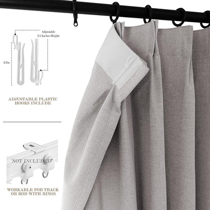 Full Blackout Privacy Curtains, 240 Inch Extra Wide Linen Blend Drapes, Pinch Pleat Window Drapery for Room Divider Storage/Space Room Separation, 1 Panel, W 240" x L 102", Browish Grey
