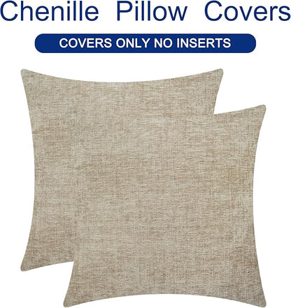 CaliTime Throw Pillow Covers Decorative 24 X 24 Inches Pack of 2 Cozy Chenille Cushion Cases for Couch Sofa Bed Living Room Home Light Taupe