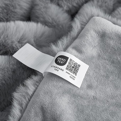 Cozy Bliss Faux Fur Throw Blanket for Couch, Fuzzy Soft Plush Thick Bubble Blanket for Sofa Bedroom Living Room, 90 * 90 Inches Light Grey
