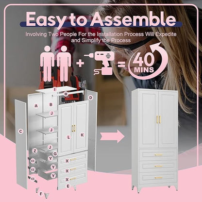 Pantry Kitchen Cabinet with Drawer, 75" Tall Pantry Storage Cabinet, Metal Storage Cabinets with Doors and Shelves, Large Freestanding Cupboard for Dining Room, Assembly Required, White