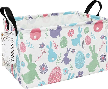 FANKANG Storage Bins, Nursery Hamper Canvas Laundry Basket Foldable with Waterproof PE Coating Large Storage Baskets for Kids Boys and Girls, Office, Bedroom, Clothes,Toys(Rec-Easter egg）