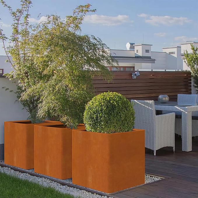 Corten Steel Planter Box 24"x24"x25", Large Square Metal Planter Indoor&Outdoor, Large Cube Planters with Drainage Hole for Porch/Patio/Garden
