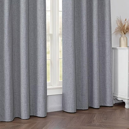 Blackout Curtains 84 Inch Length 2 Panels Set, 100% Black Out Textured Thermal Curtains, Grommet Privacy Light Blocking Drapes for Living Room Bedroom Luxury Decor(52W × 84L inch, Light Grey)