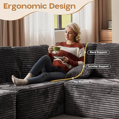 Cloud Sectional Couches for Living Room,G Shaped Modular Sofas No Assembly,135x133 Inches Plush Corduroy Oversized Floor Couch Set with Deep Seat Chaise,Grey