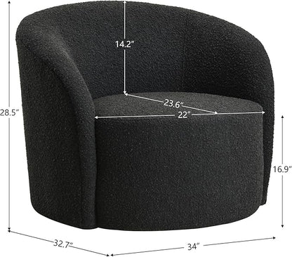 KINWELL 34" W Mid Century Modern Swivel Barrel Chair, Round Upholstered Boucle Swivel Accent Chairs, No Assembly Sofa Chair for Living Room Bedroom Reading Apartment Lounge Nursery(Black)
