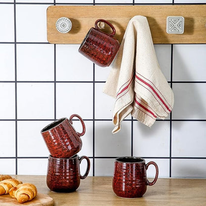 Hasense Ceramic Coffee Mugs Set of 4, 8 oz Small Coffee Cups, Porcelain Mug with Handle for Espresso, Tea, Milk and Cocoa, Ideal for Mother's Day Christmas Gift, Dishwasher & Microwave Safe, Red