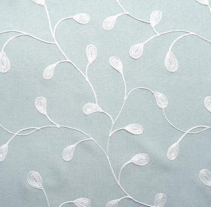 MIUCO Floral Embroidered Semi-Sheer Curtains Faux Linen Grommet Window Panel Pair for Nursery 52 x 63 Inch, Sea Foam