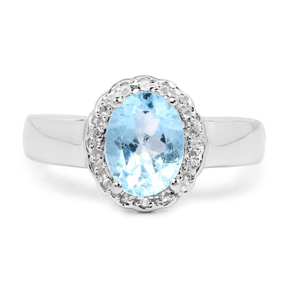 2.58 Carat Genuine  Blue Topaz and White Topaz .925 Sterling Silver Ring