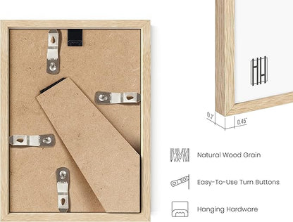 HAUS AND HUES Square Picture Frames 4 x 6 Set of 9 - Photo Gallery Wall Frame Set, Wood 4x6 Frames, 4 x 6 Frames Gallery Wall Set, 4x6 Frame with Mat, Square Frames 4x6 (Beige Oak Frames)