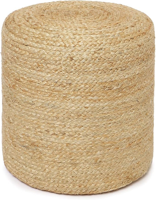 REDEARTH · Cylindrical Pouf Ottoman - Braided Pouffe Accent Sitting Round Footrest for Living Room, Bedroom, Nursery, kidsroom, Patio, Gym; 100% Jute (14.5"X14.5"X16"; Natural)