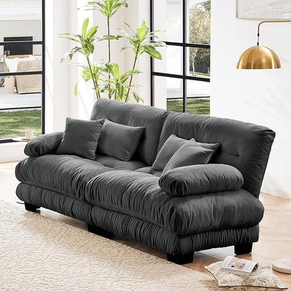 Loveseat Modular Sectional Sofa, Cloud Couch 2 Seater Sectional Couch Home Sofa Living Room Oversized Couch, Modern Deep Seat Couch with Chaise with Round Bolster Armrests 4 Pillows(Gray)