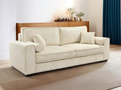 91-Inch Corduroy Pull Out Couch with Storage, Convertible Queen Sleeper Sofa with Pull Out Bed, Hide a Bed Couches for Bedroom, Guest Room, Apartment, Small Places, RV (Beige)
