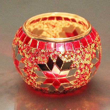 SHMILMH Votive Candle Holder Set of 4, Diwali Decoration for Home, Handmade Mosaic Glass Tealight Candle Holders for Table Centerpiece Decor,Diwali Thanksgiving