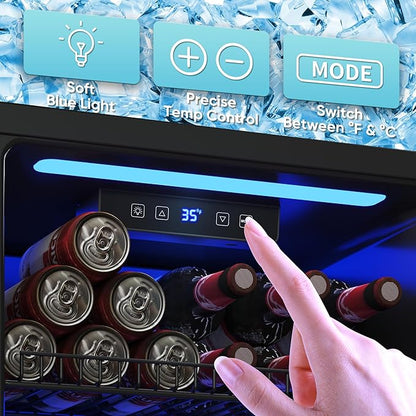 Beverage Fridge, 130 Can Mini Fridge With Glass Door, Beverage Cooler Refrigerator, Wine Drink Beer Cooler, Adjustable Shelves & Digital Temperature Display