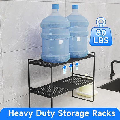 Expandable Cabinet Shelf Organizers, Kitchen Small Stand Rack Organization for Countertop Cupborad Pantry, Black 3 Pack