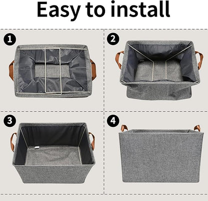 GRANNY SAYS Storage Baskets for Shelves, Closet Organizer Bins, Clothes Storage Bins with Metal Frame, Large Baskets for Organizing and Storage, Collapsible, Gray, 2-Pack