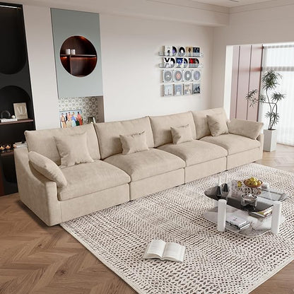 JACH Sectional Couches for Living Room, 4 Seater Cloud Sectional Couch with Deep Seat, Down Filled Modular Sofa, Covers Removeable & Washable, Sofas Furniture for Living Room, Khaki