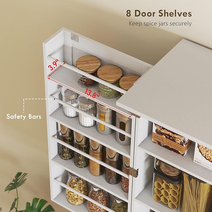 HOMCOM 72" Farmhouse Kitchen Pantry Cabinet, Freestanding Tall Storage Cabinet with 4 Barn Doors, 4 Adjustable Shelves and 8 Door Shelves, Embossed White Wood Grain