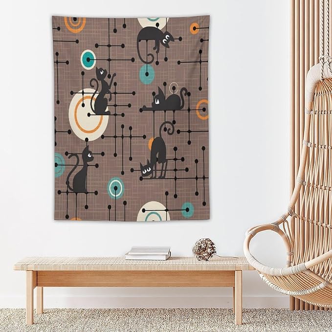ICMOLYYENLO Boho Medieval Cat Tapestry, Abstract Atomic Starburst Geometric Aesthetic Art Wall Hanging For Bedroom Living Room Dormitory 40x60 Inches