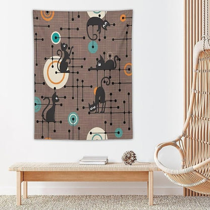 ICMOLYYENLO Boho Medieval Cat Tapestry, Abstract Atomic Starburst Geometric Aesthetic Art Wall Hanging For Bedroom Living Room Dormitory 40x60 Inches