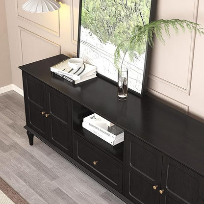 ARTPOWER 67'' Mid-Century Modern TV Stand with Storage Drawer and Doors, Long TV Stand with Adjustable Shelves for 75 Inch TV for Living Room, Bedroom, Black
