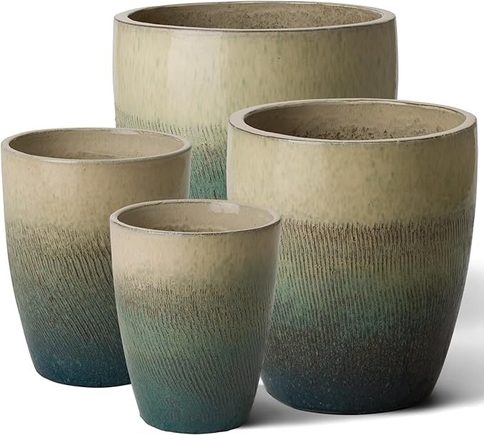 Emissary Bullet 9.5 in. Bayside Green Ceramic Round Planter (9.5 in. L x 9.5 in. W x 12 in. H) with Drainage Hole