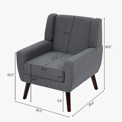 UIXE Accent Chairs Set of 2, Fabric Upholstered Armchair for Living Room, Comfy Arm Chair Single Sofa Bedroom Side Reading Seat - Flax Gray
