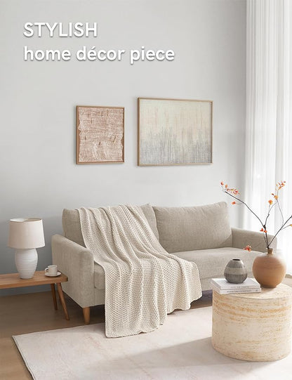 YnM Chunky Cotton Knit Throw Blanket, Cable Knit Throws for Bed Couch Sofa, Comfy & Relaxing, Decorative Piece for Farmhouse Modern Boho Rustic Scandinavian Chic Vibe, Cream White 80x87 Inches