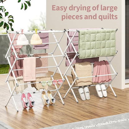 APEXCHASER Clothes Drying Rack, 3-Tier Laundry Drying Rack for Clothes, Expandable Metal Clothing Dryer, Collapsible Towel Rack, Air Drying Rack, White