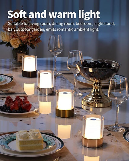 LED 4" Mini Cordless Table Lamp 2 Pack, Outdoor Waterproof Lamp, Rechargeable Battery Operated Lamp, Portable Touch Night Light for Dining Room, Camping, Nursery, Baby, Bar, Party (Black)