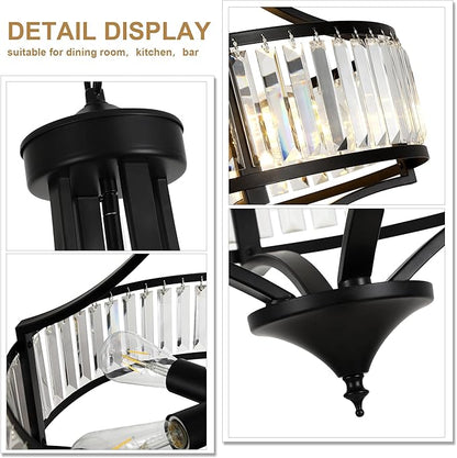 20" Modern Farmhouse Crystal Chandeliers for Dining Room, 5-Light Black Antique Pendant Chandelier, Contemporary Hanging Light Fixture for Living Room Bedroom Foyer Kitchen Island Entryway