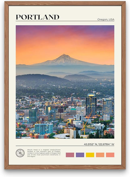 StudioUBILA Portland Wall Art Poster, Decorative Cityscape Landscape Art Prints, Home Decor Wall Art Print for Bedroom Living Room Kitchen Decorations, Unframed