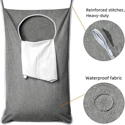 XL Hanging Laundry Hamper, Extra Large Tear-resistance Door Hamper with 2 Types Hooks for Dirty Clothes, Save Bathroom Space Hanging Laundry Bag (36.5x 22 Inch,Grey)