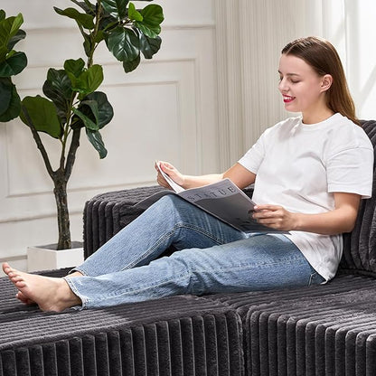 Hobestluk Rectangle Ottoman Memory Foam Footrest for Couch with Removable Cover Large Floor Seating for Adults Ottoman Coffee Table for Living Room, Bedroom or Office (Strip Grey, Footrest)