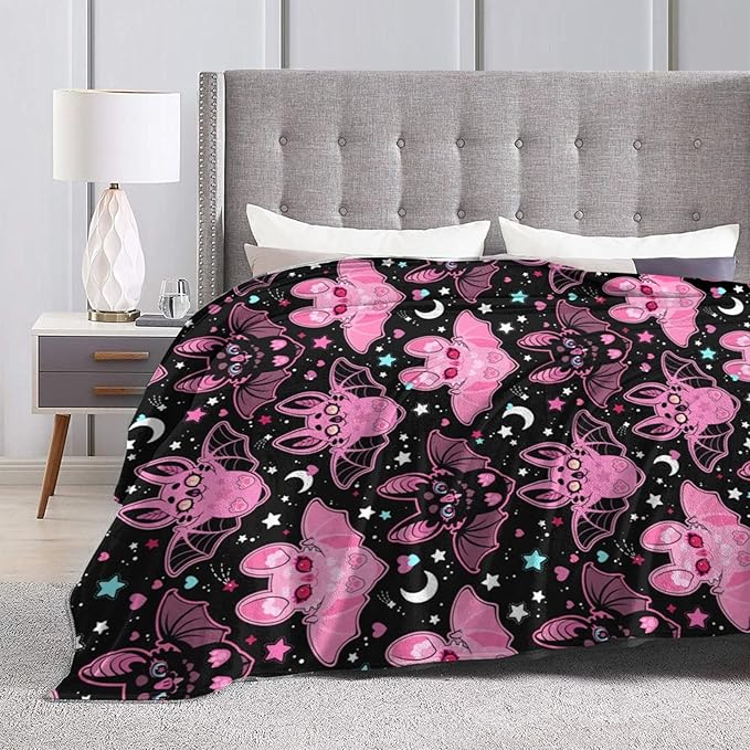 Pink Bat Throw Blanket Soft Fleece Blanket Men Women Gift for Kids Boys Girls for Party Couch Sofa Bed Deco Blankets 60"x50"