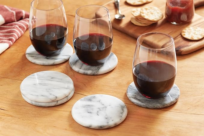 Fox Run 48749 Natural White Polished Marble Stone Coasters, Set of 6