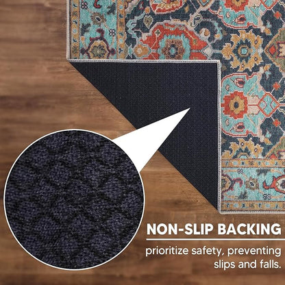 Keen Home Design 6x9 Rug - Machine Washable Area Rug with Non-Slip Backing, Ideal for Living Room, Dining Room, Bedroom - Vintage, Easy Clean, Durable, Low Pile Rug - (6' x 9')