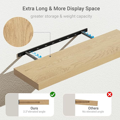 10 inches Deep Floating Shelves 36 inch Long, Single Wall Shelves Heavy Duty 70 lbs for Bedroom, Bathroom, Living Room, Kitchen, Office, Modern Shelf Home Decor, Set of 1, Oak