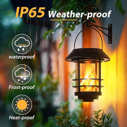 Otdair Solar Wall Lantern Outdoor, Flickering Flames Solar Sconce Lights Outdoor, Hanging Lamps Wall Mount for Front Porch, Patio and Yard, 2 Pack